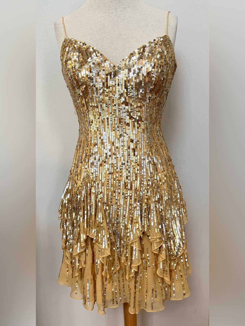 Jovani Silk Gold Sequin Cocktail Dress Size 4 Gatsby Flapper Party Dress